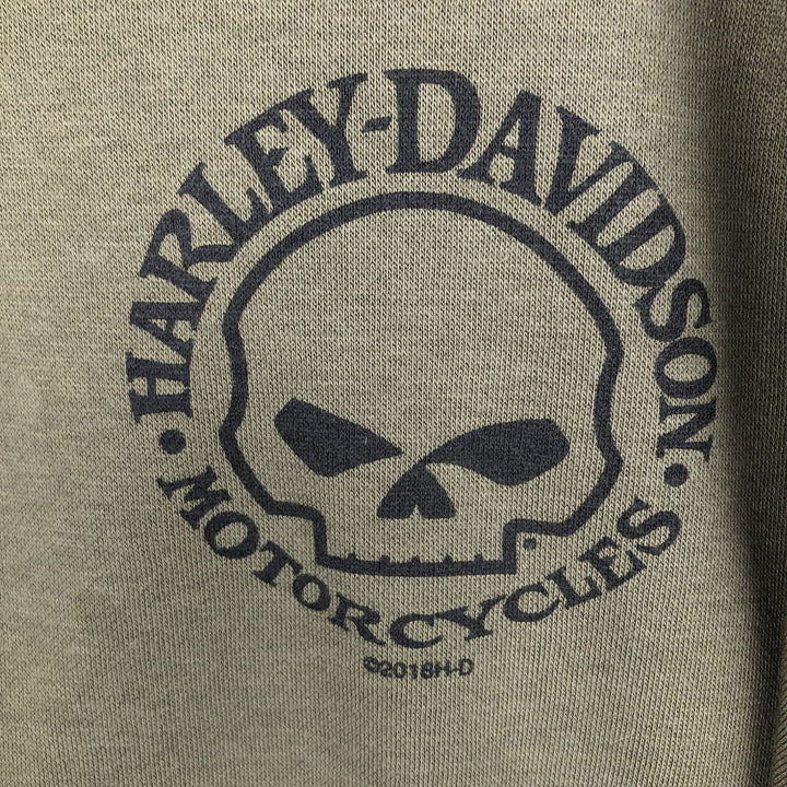 Harley-Davidson Skull Pattern Eagle Pattern Half Snap Advertising Sweatshirt cotton Khaki type Vintage Second Hand