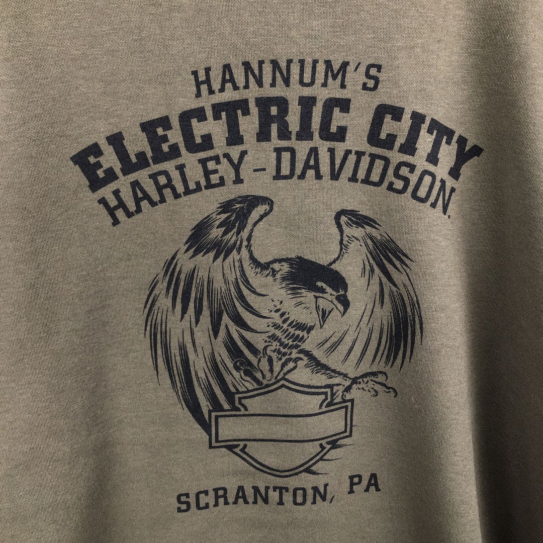 Harley-Davidson Skull Pattern Eagle Pattern Half Snap Advertising Sweatshirt cotton Khaki type Vintage Second Hand