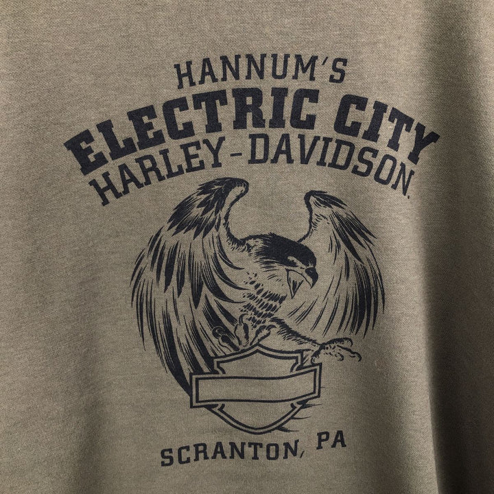 Harley-Davidson Skull Pattern Eagle Pattern Half Snap Advertising Sweatshirt cotton Khaki type Vintage Second Hand