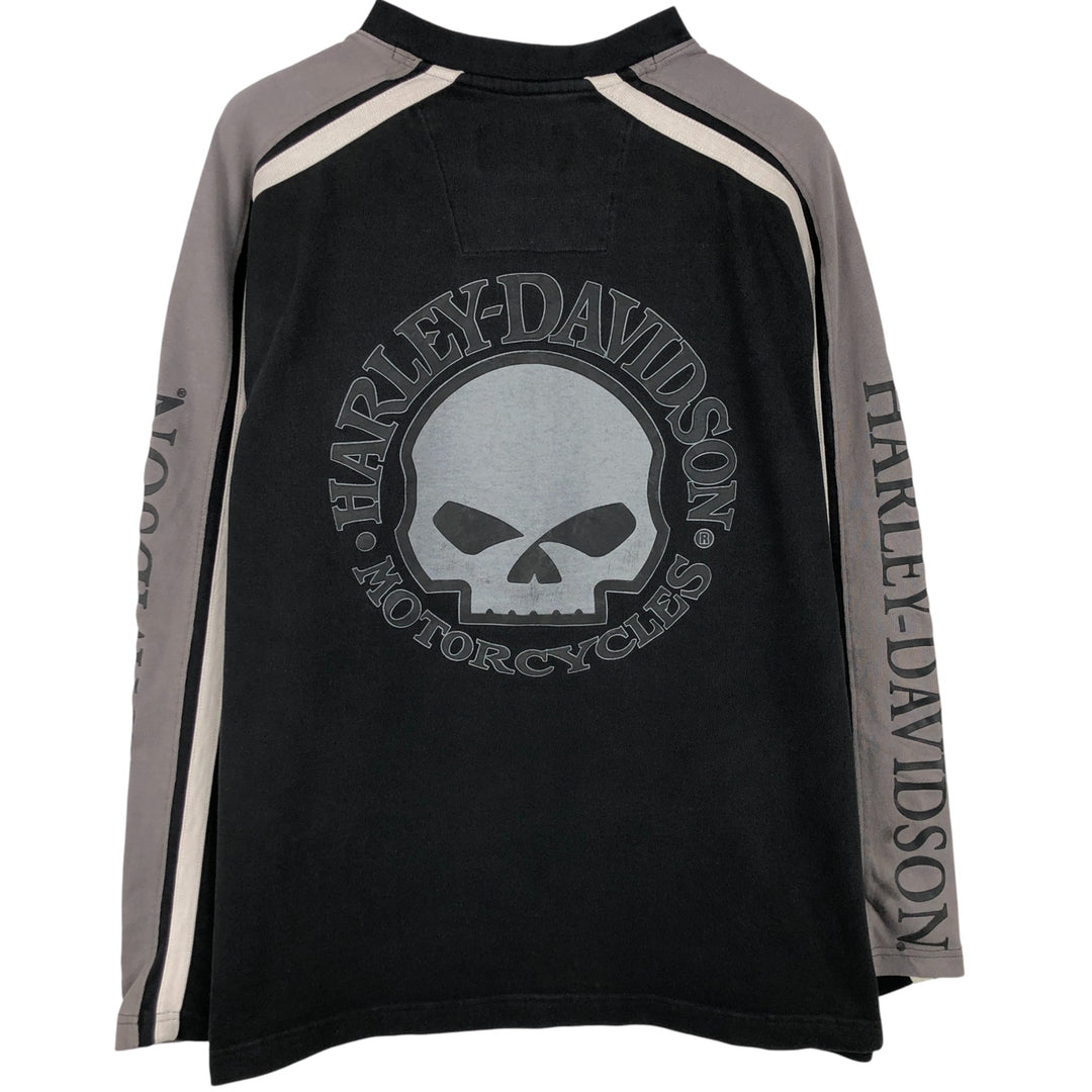 Harley-Davidson Skull Pattern V-Neck Motorcycle Long Sleeve T-Shirt, Men's Size XL unclear black type Vintage Second Hand