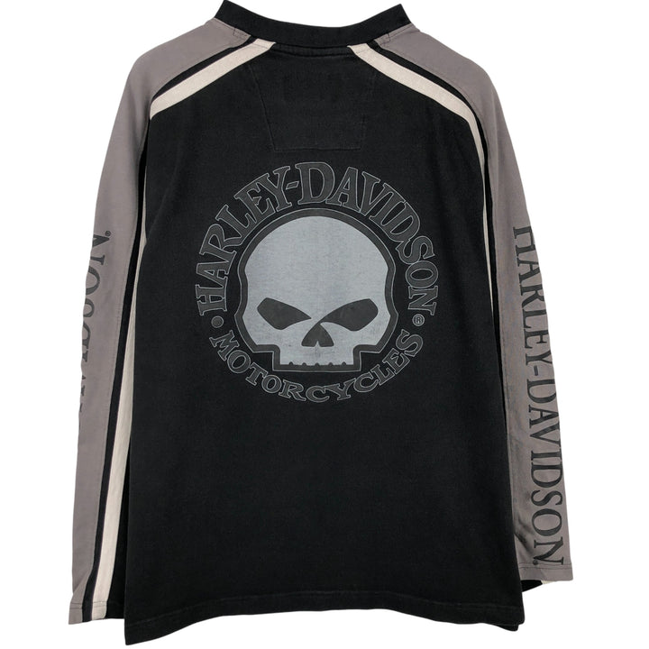 Harley-Davidson Skull Pattern V-Neck Motorcycle Long Sleeve T-Shirt, Men's Size XL unclear black type Vintage Second Hand