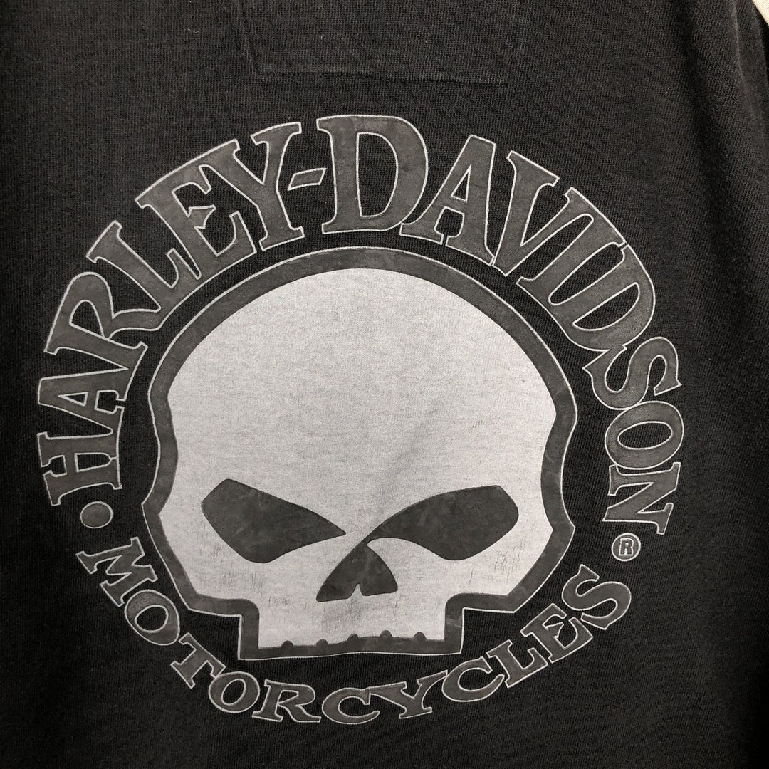 Harley-Davidson Skull Pattern V-Neck Motorcycle Long Sleeve T-Shirt, Men's Size XL unclear black type Vintage Second Hand