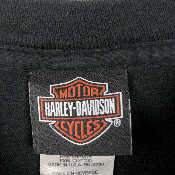 00'S Harley Davidson Eagle Pattern Fire Pattern Motorcycle Bike T-shirt Made in USA Men's XXL cotton black type Vintage Second Hand