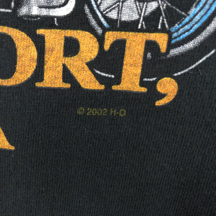 00'S Harley Davidson Eagle Pattern Fire Pattern Motorcycle Bike T-shirt Made in USA Men's XXL cotton black type Vintage Second Hand