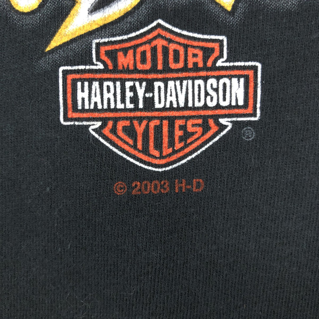 00'S Harley Davidson Eagle Pattern Fire Pattern Motorcycle Bike T-shirt Made in USA Men's XXL cotton black type Vintage Second Hand