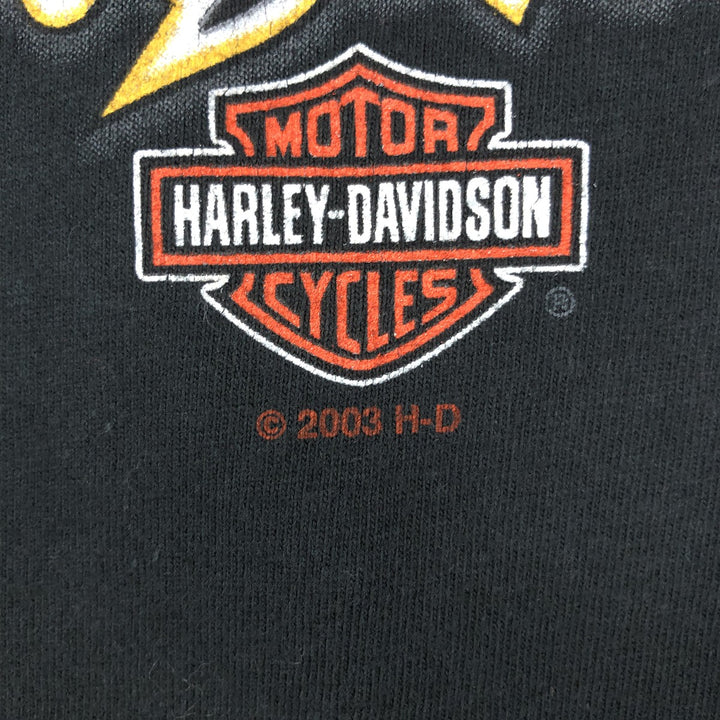 00'S Harley Davidson Eagle Pattern Fire Pattern Motorcycle Bike T-shirt Made in USA Men's XXL cotton black type Vintage Second Hand