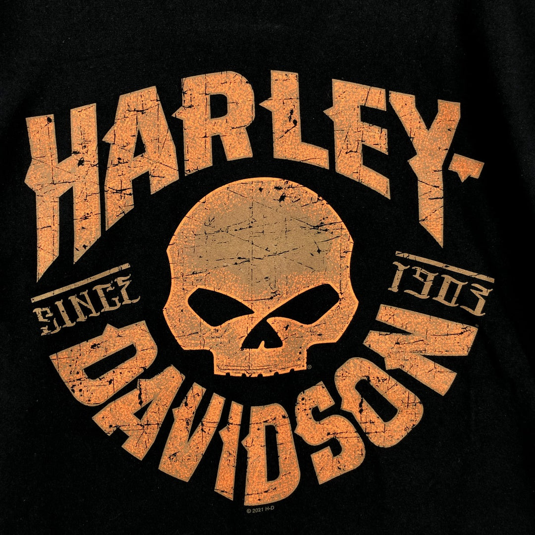 Harley-Davidson Skull Pattern Motorcycle Bike T-shirt Men's XXL cotton black type Vintage Second Hand
