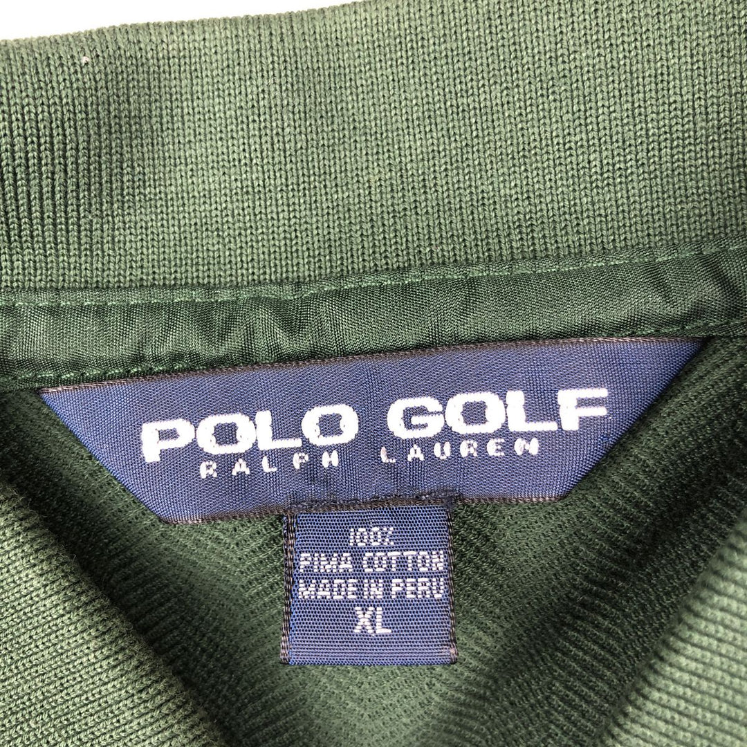 Ralph Lauren POLO GOLF herringbone long-sleeved polo shirt, men's size XL Pima Cotton green type Vintage Second Hand