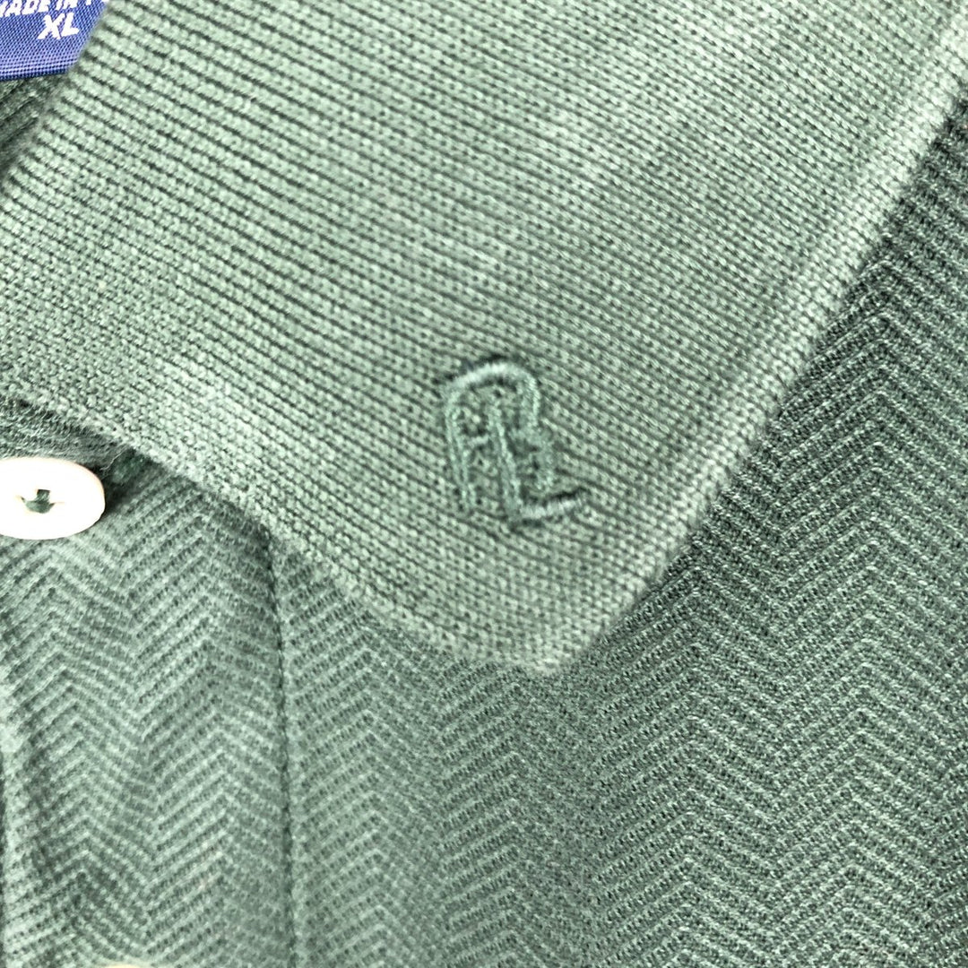 Ralph Lauren POLO GOLF herringbone long-sleeved polo shirt, men's size XL Pima Cotton green type Vintage Second Hand