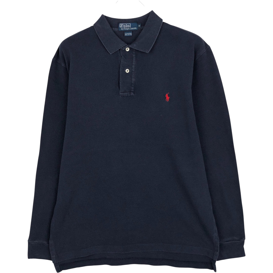 Ralph Lauren POLO by Ralph Lauren long sleeve polo shirt, men's size M cotton navy blue type Vintage Second Hand