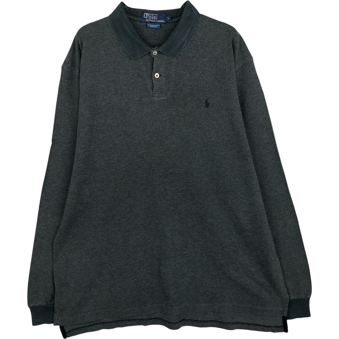 Ralph Lauren POLO by Ralph Lauren long sleeve polo shirt, men's XL size Pima Cotton gray type Vintage Second Hand