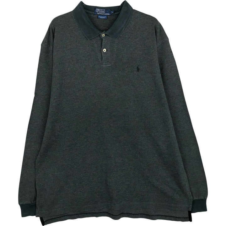 Ralph Lauren POLO by Ralph Lauren long sleeve polo shirt, men's XL size Pima Cotton gray type Vintage Second Hand