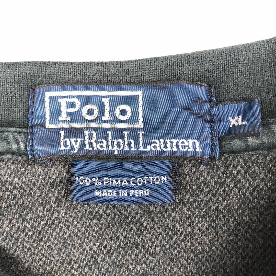 Ralph Lauren POLO by Ralph Lauren long sleeve polo shirt, men's XL size Pima Cotton gray type Vintage Second Hand