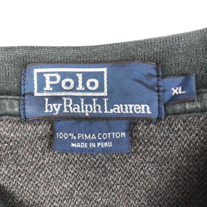 Ralph Lauren POLO by Ralph Lauren long sleeve polo shirt, men's XL size Pima Cotton gray type Vintage Second Hand