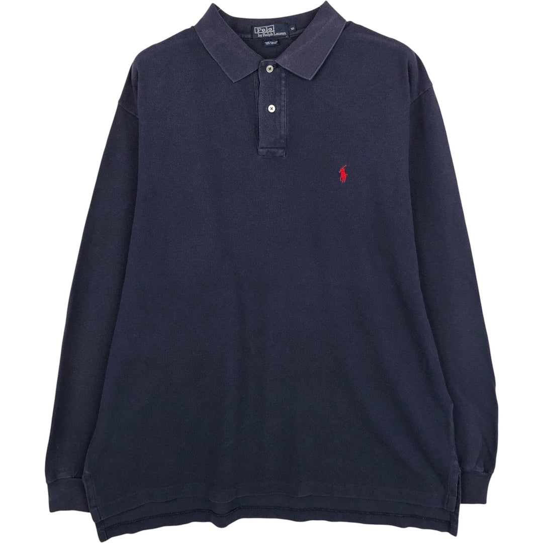 Ralph Lauren POLO by Ralph Lauren long sleeve polo shirt, men's XL size cotton navy blue type Vintage Second Hand