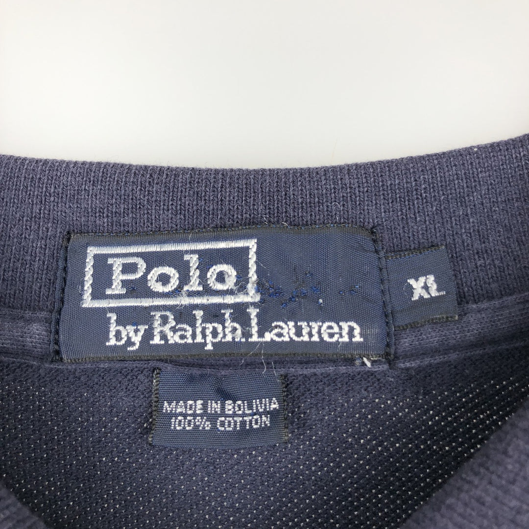 Ralph Lauren POLO by Ralph Lauren long sleeve polo shirt, men's XL size cotton navy blue type Vintage Second Hand