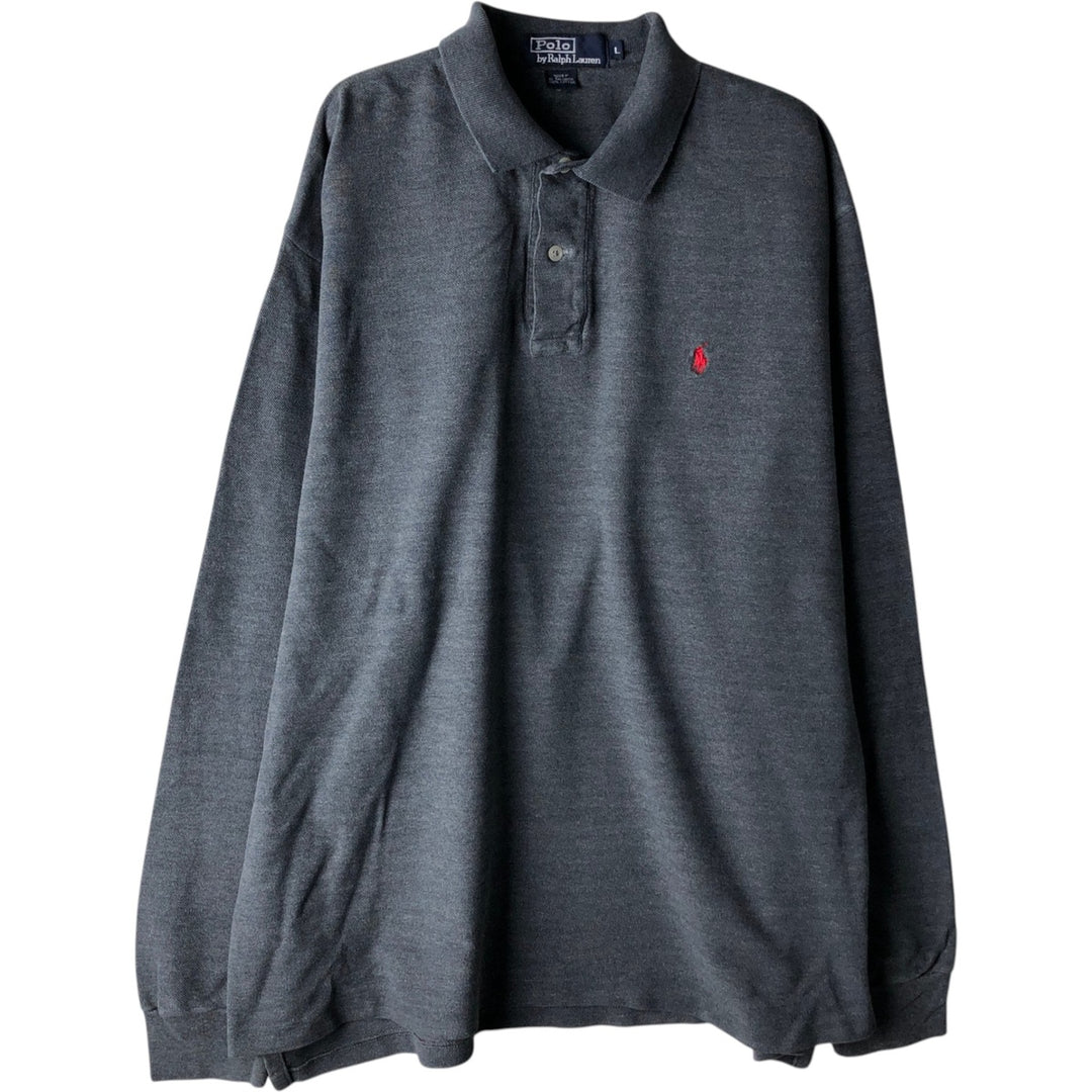 Ralph Lauren POLO by Ralph Lauren long sleeve polo shirt, men's size L cotton Charcoal Vintage Second Hand