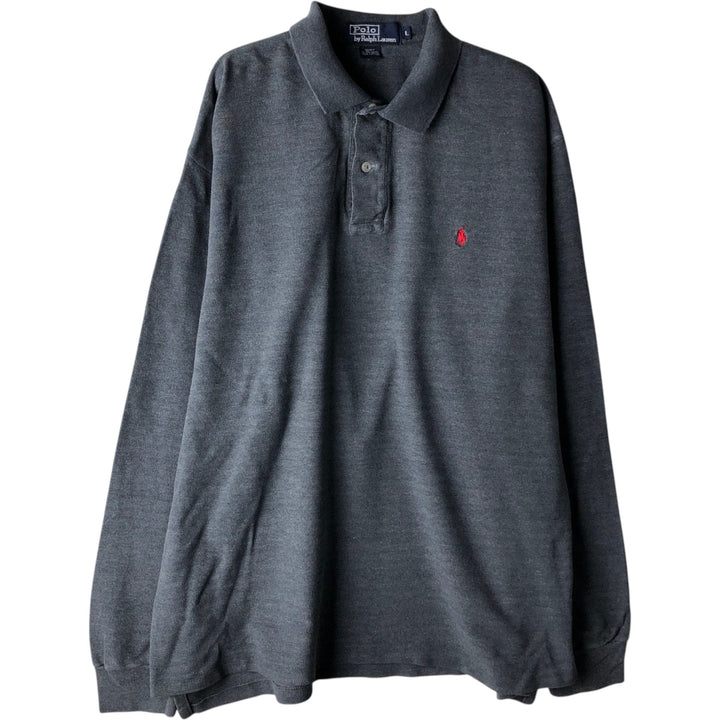 Ralph Lauren POLO by Ralph Lauren long sleeve polo shirt, men's size L cotton Charcoal Vintage Second Hand