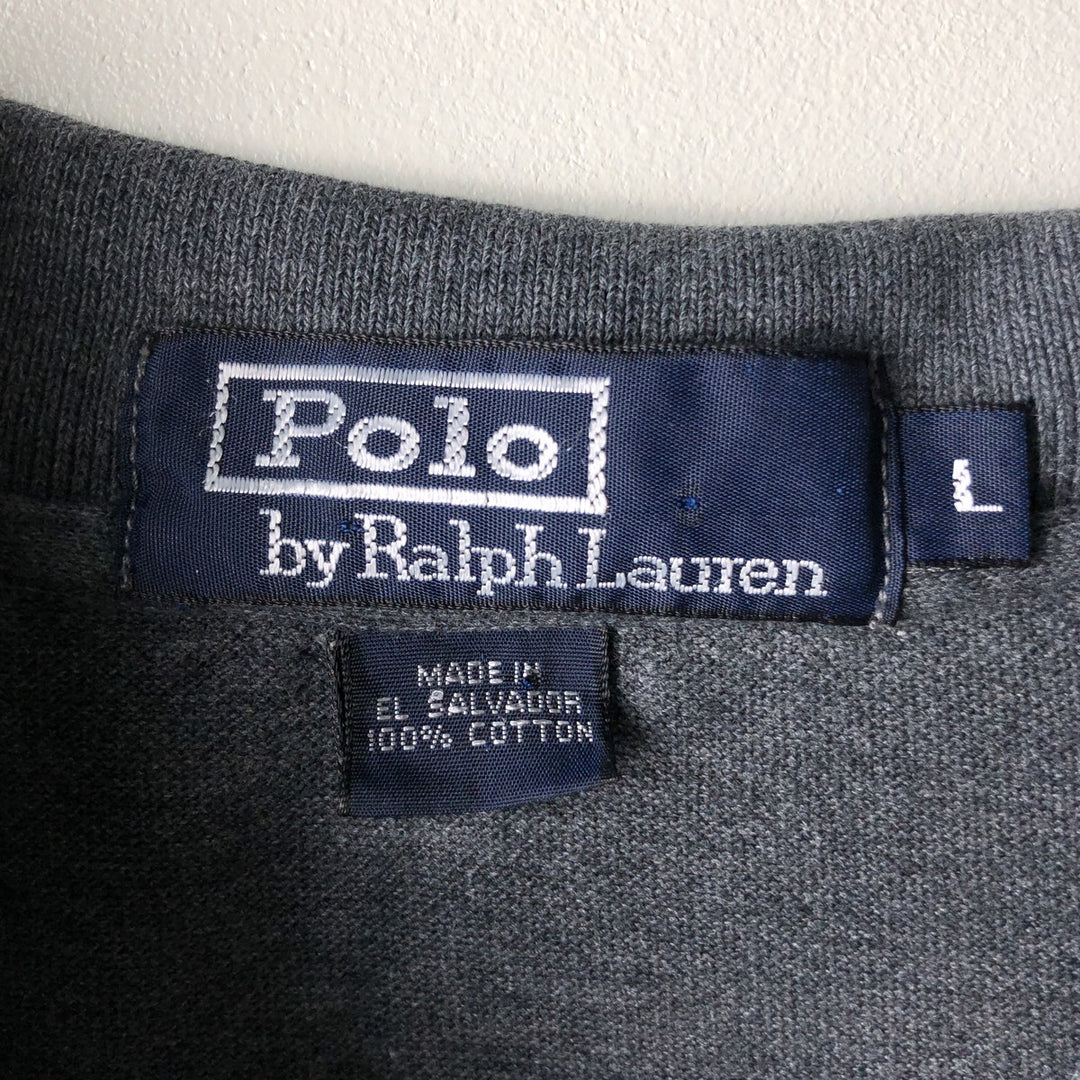 Ralph Lauren POLO by Ralph Lauren long sleeve polo shirt, men's size L cotton Charcoal Vintage Second Hand