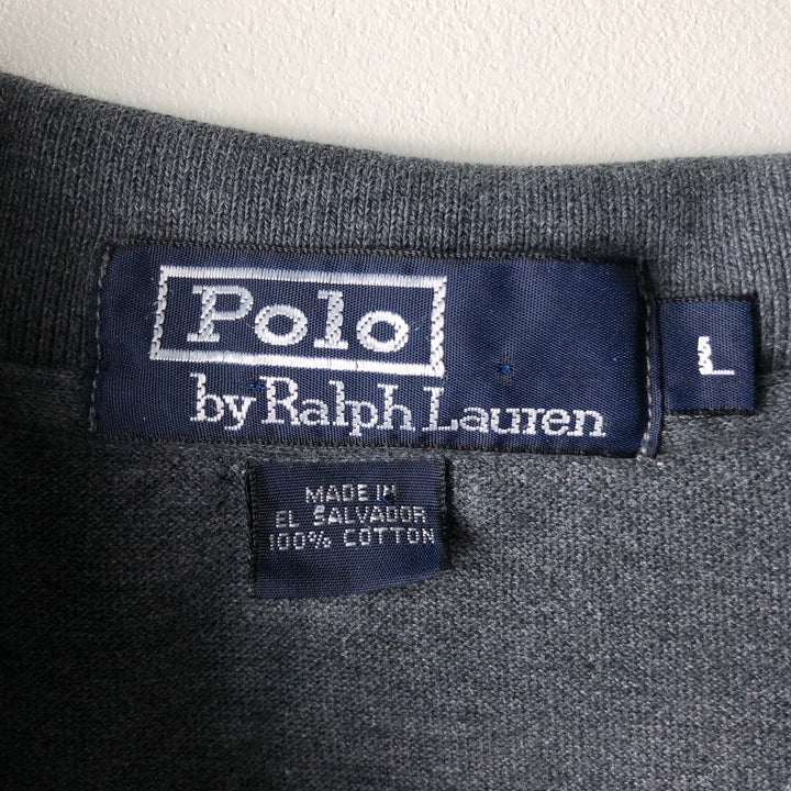 Ralph Lauren POLO by Ralph Lauren long sleeve polo shirt, men's size L cotton Charcoal Vintage Second Hand