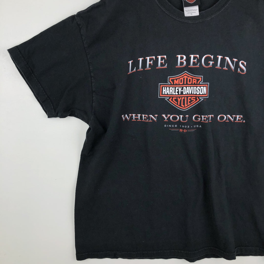 00'S Harley-Davidson Motorcycle Bike T-shirt Made in USA Men's XL cotton black type Vintage Second Hand