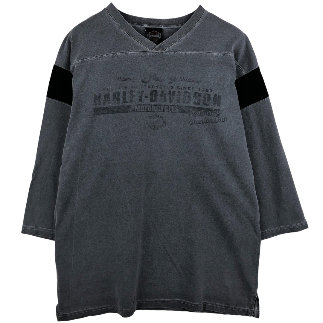 2000'S Harley-Davidson V-neck, 3/4 Sleeve Motorcycle T-shirt, Men's Size L cotton gray type Vintage Second Hand