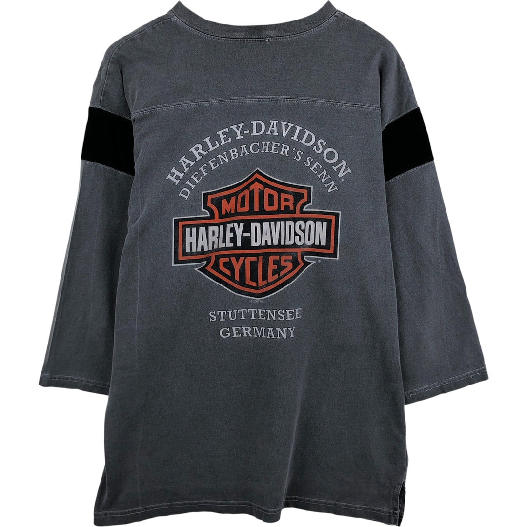 2000'S Harley-Davidson V-neck, 3/4 Sleeve Motorcycle T-shirt, Men's Size L cotton gray type Vintage Second Hand
