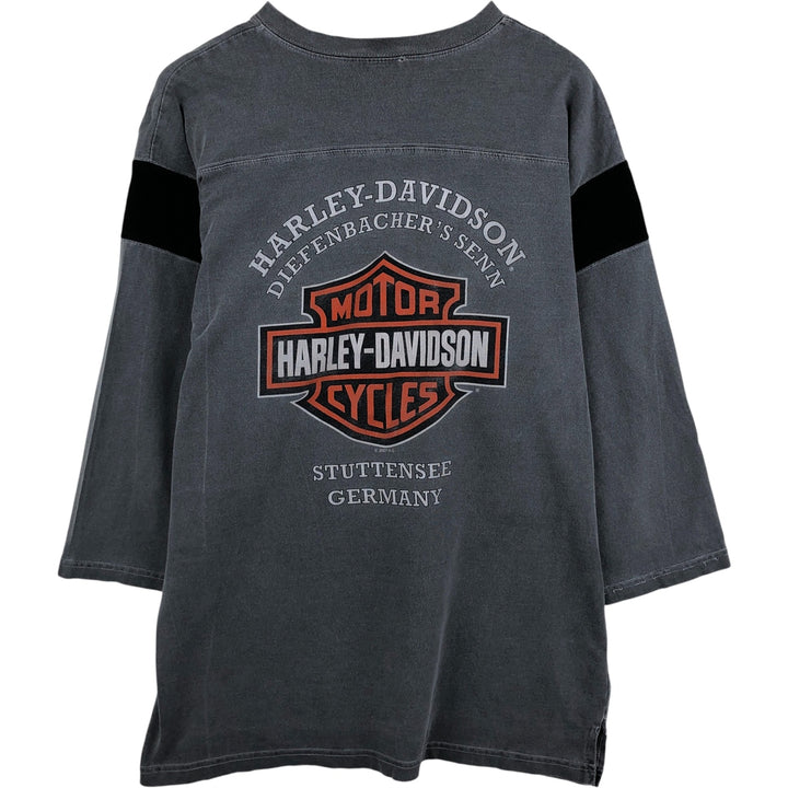 2000'S Harley-Davidson V-neck, 3/4 Sleeve Motorcycle T-shirt, Men's Size L cotton gray type Vintage Second Hand