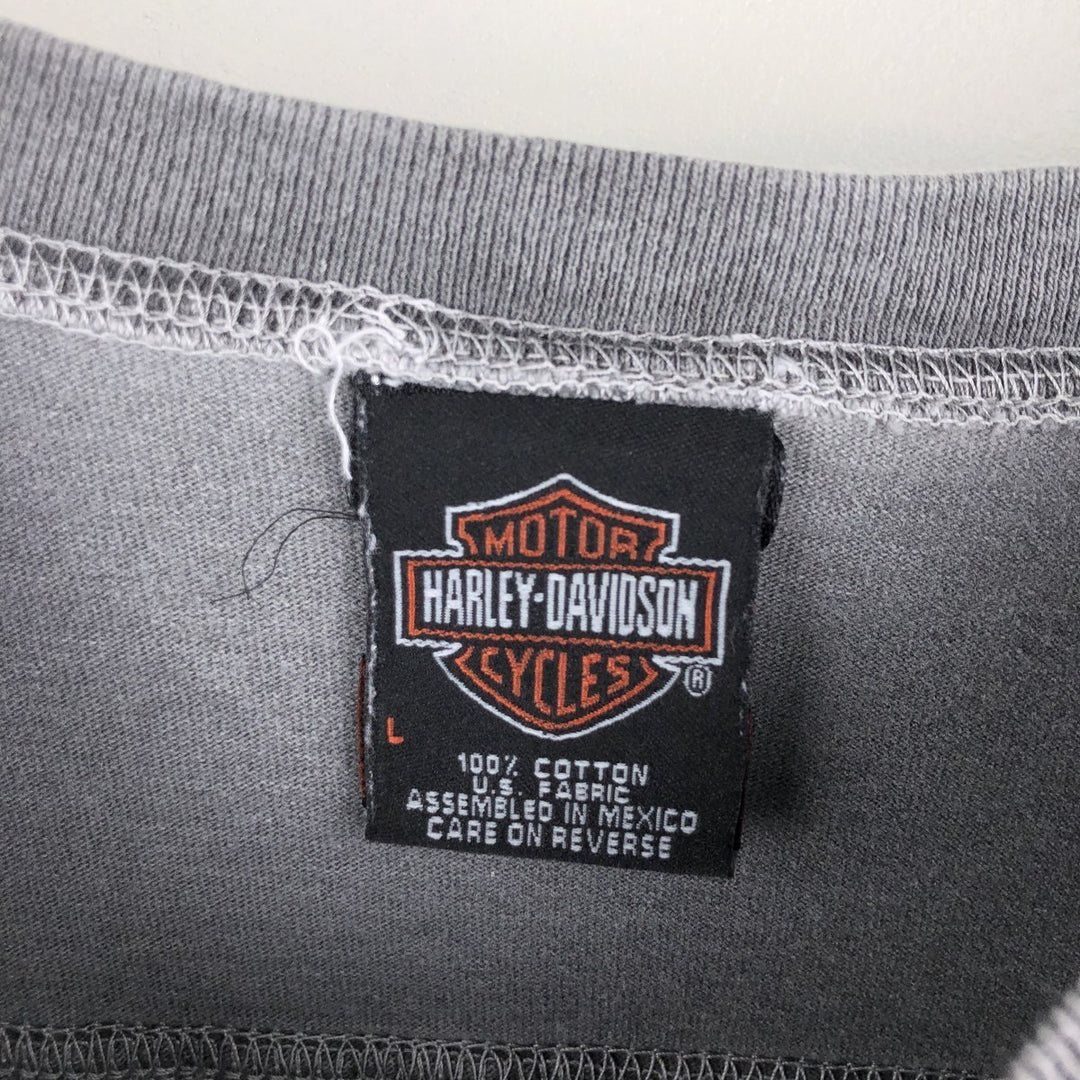2000'S Harley-Davidson V-neck, 3/4 Sleeve Motorcycle T-shirt, Men's Size L cotton gray type Vintage Second Hand