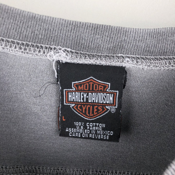 2000'S Harley-Davidson V-neck, 3/4 Sleeve Motorcycle T-shirt, Men's Size L cotton gray type Vintage Second Hand