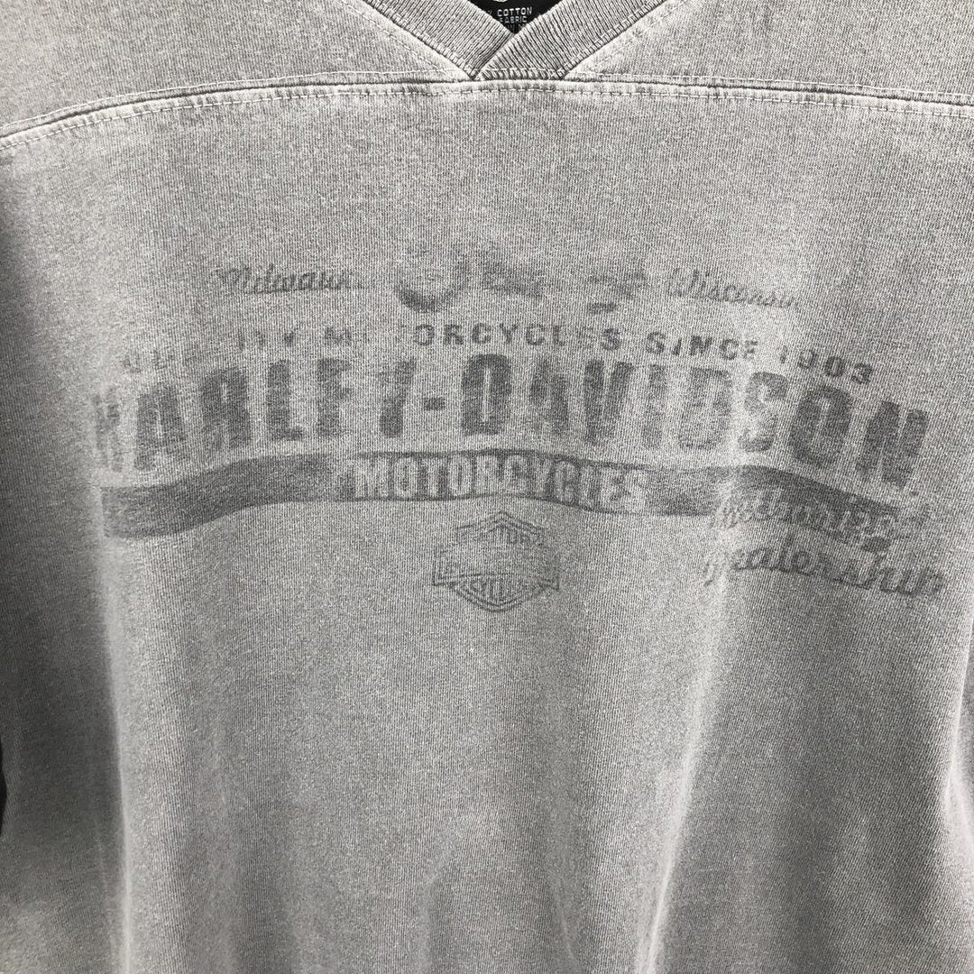 2000'S Harley-Davidson V-neck, 3/4 Sleeve Motorcycle T-shirt, Men's Size L cotton gray type Vintage Second Hand
