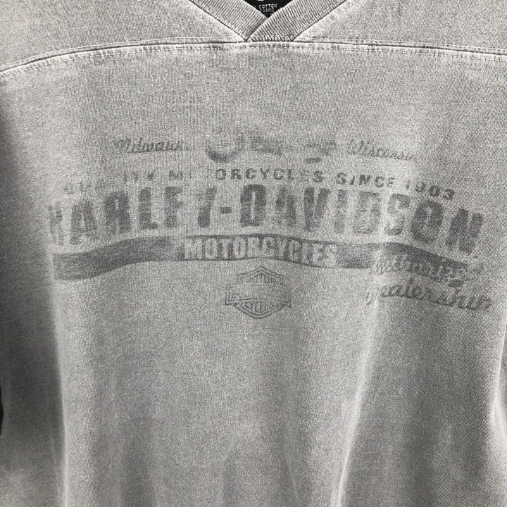 2000'S Harley-Davidson V-neck, 3/4 Sleeve Motorcycle T-shirt, Men's Size L cotton gray type Vintage Second Hand