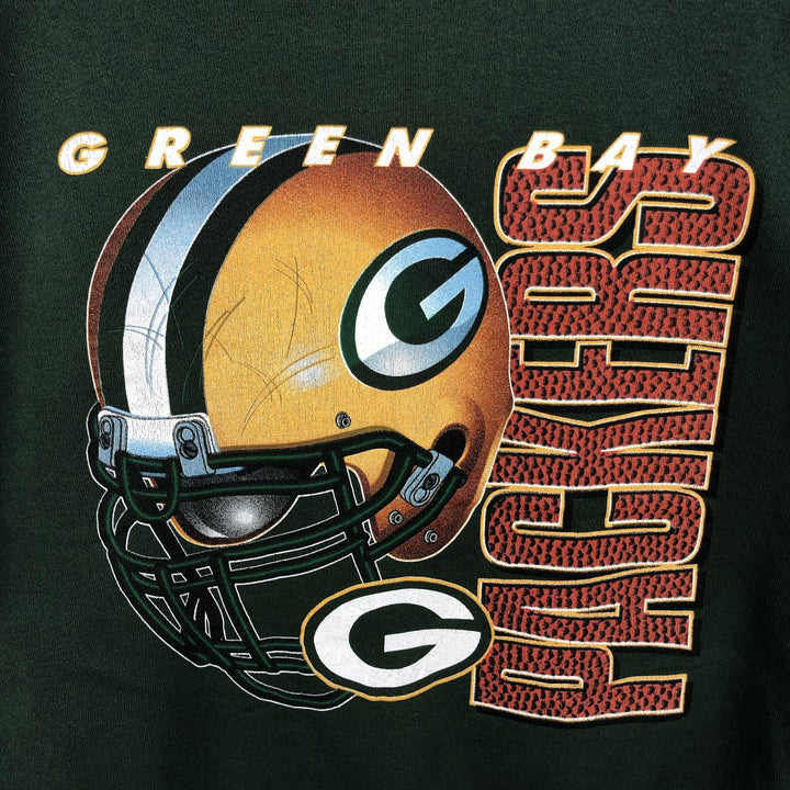 Vintage '90'S Logo Seven NFL Green Bay Packers Print Sweatshirt, Made in USA, Men's XXL cotton Green type dark green Vintage Second Hand