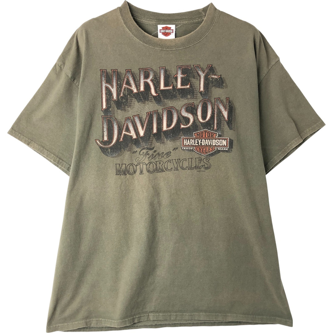 Harley-Davidson Fire Pattern Motorcycle Bike T-Shirt Men's XL cotton Khaki type Vintage Second Hand
