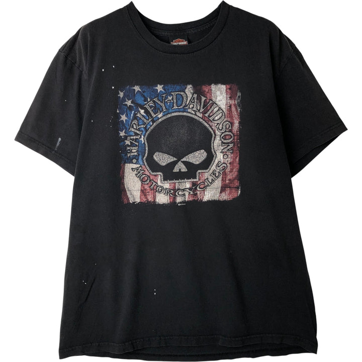 Harley-Davidson Skull Pattern Stars and Stripes Motorcycle T-Shirt, Made in USA, Men's Size XL cotton black type Vintage Second Hand