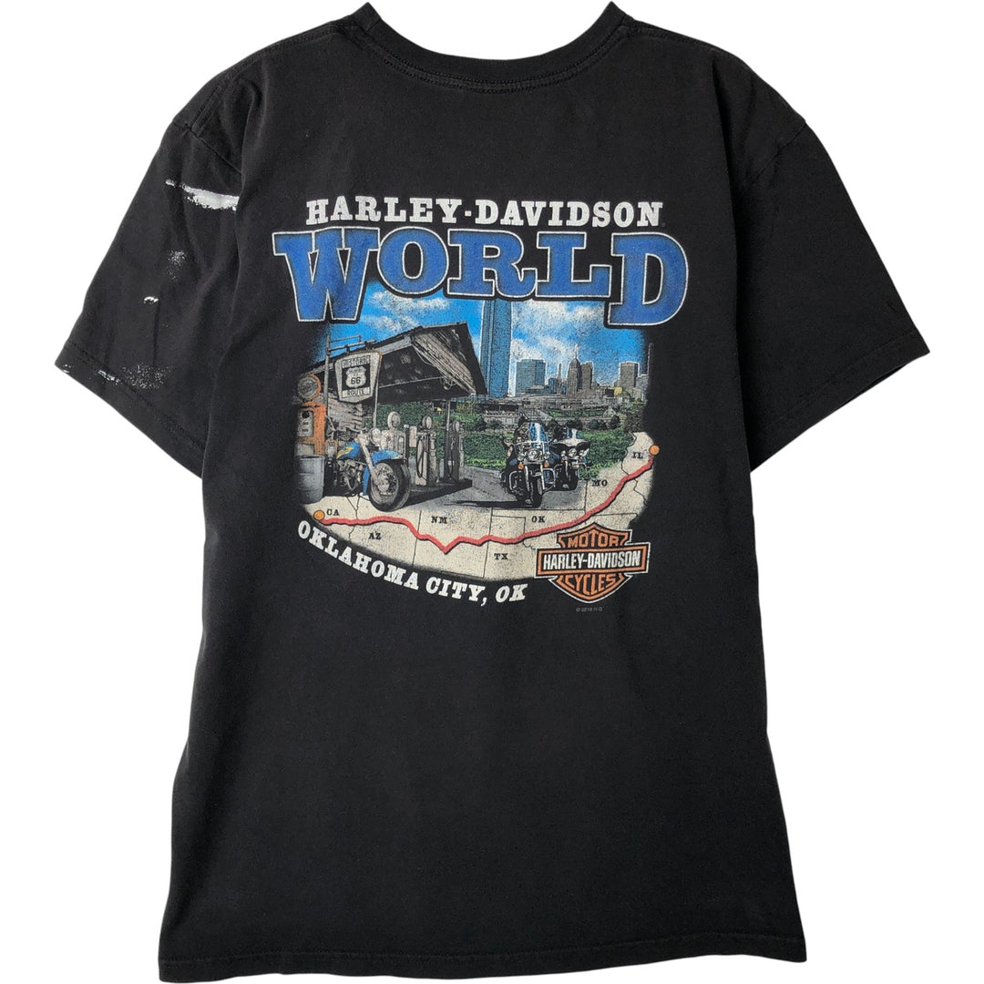Harley-Davidson Skull Pattern Stars and Stripes Motorcycle T-Shirt, Made in USA, Men's Size XL cotton black type Vintage Second Hand