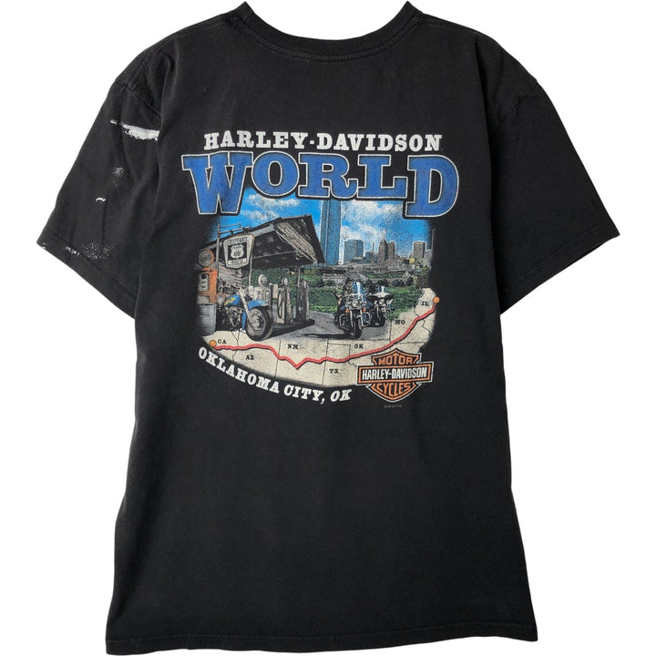 Harley-Davidson Skull Pattern Stars and Stripes Motorcycle T-Shirt, Made in USA, Men's Size XL cotton black type Vintage Second Hand