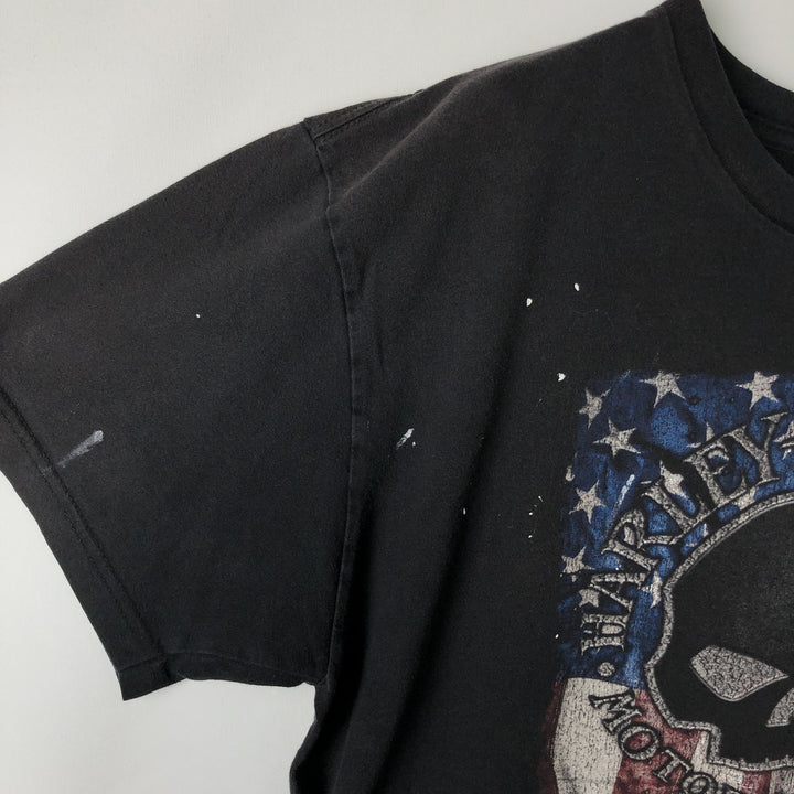 Harley-Davidson Skull Pattern Stars and Stripes Motorcycle T-Shirt, Made in USA, Men's Size XL cotton black type Vintage Second Hand