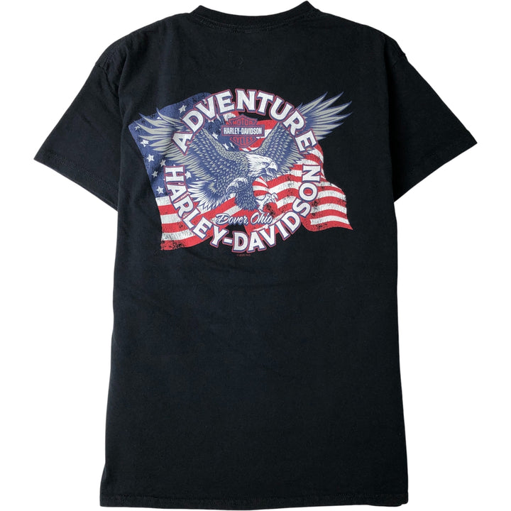 Harley-Davidson Eagle Pattern Stars and Stripes Motorcycle T-Shirt, Men's Size Medium cotton black type Vintage Second Hand
