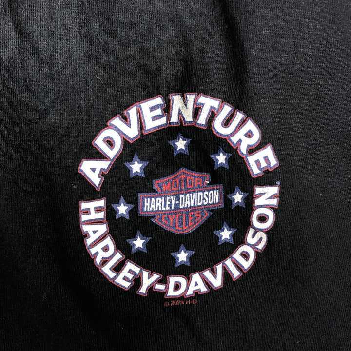 Harley-Davidson Eagle Pattern Stars and Stripes Motorcycle T-Shirt, Men's Size Medium cotton black type Vintage Second Hand