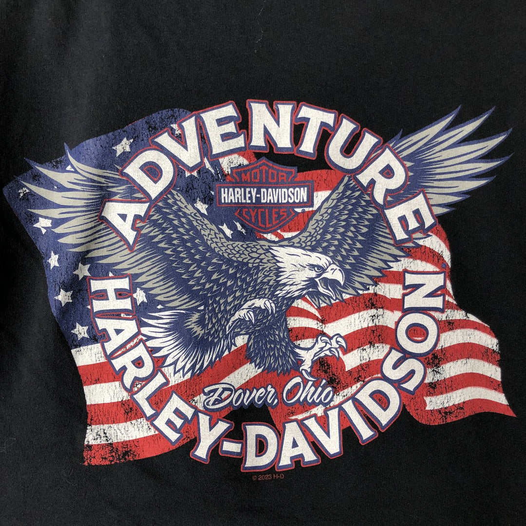 Harley-Davidson Eagle Pattern Stars and Stripes Motorcycle T-Shirt, Men's Size Medium cotton black type Vintage Second Hand