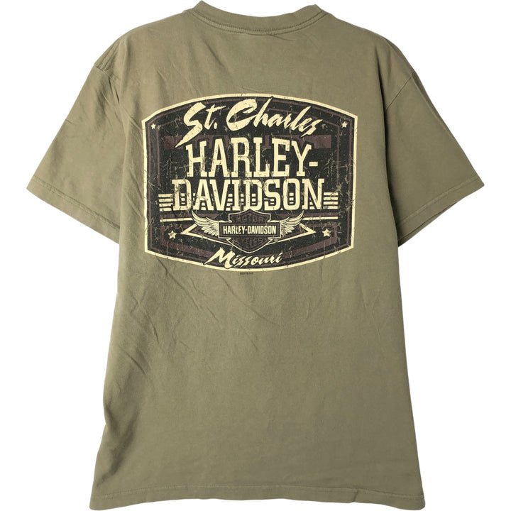 Harley-Davidson Skull Pattern Motorcycle Bike T-shirt Made in USA Men's L size cotton Khaki type Vintage Second Hand