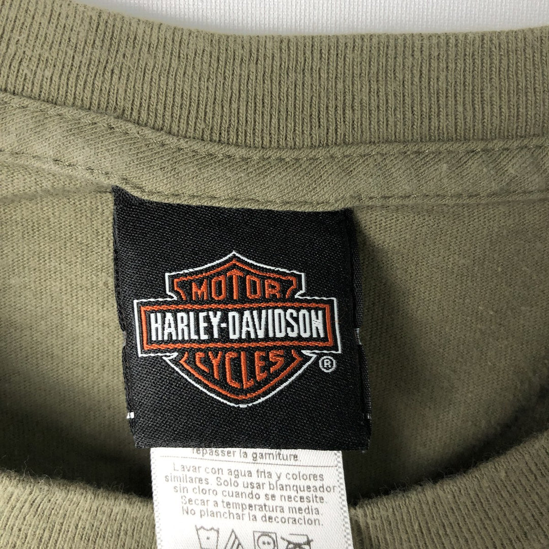 Harley-Davidson Skull Pattern Motorcycle Bike T-shirt Made in USA Men's L size cotton Khaki type Vintage Second Hand