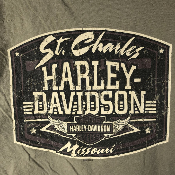 Harley-Davidson Skull Pattern Motorcycle Bike T-shirt Made in USA Men's L size cotton Khaki type Vintage Second Hand