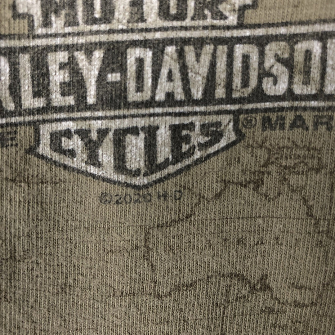 Harley-Davidson Skull Pattern Motorcycle Bike T-shirt Made in USA Men's L size cotton Khaki type Vintage Second Hand