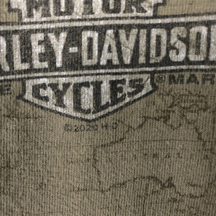 Harley-Davidson Skull Pattern Motorcycle Bike T-shirt Made in USA Men's L size cotton Khaki type Vintage Second Hand