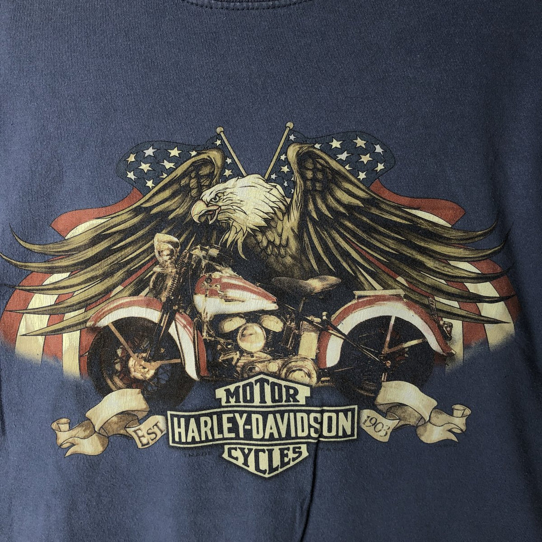 Harley-Davidson Eagle Pattern Motorcycle Bike T-shirt Men's L size cotton Blue type light blue Vintage Second Hand