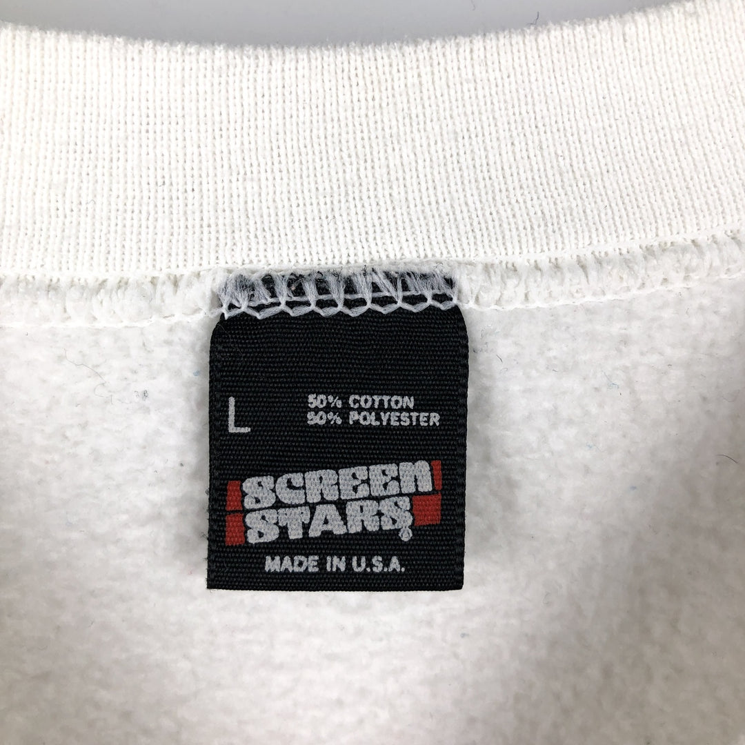 90'S SCREEN STARS College Sweatshirt, Made in USA, Men's Size L, Vintage cotton white type Vintage Second Hand