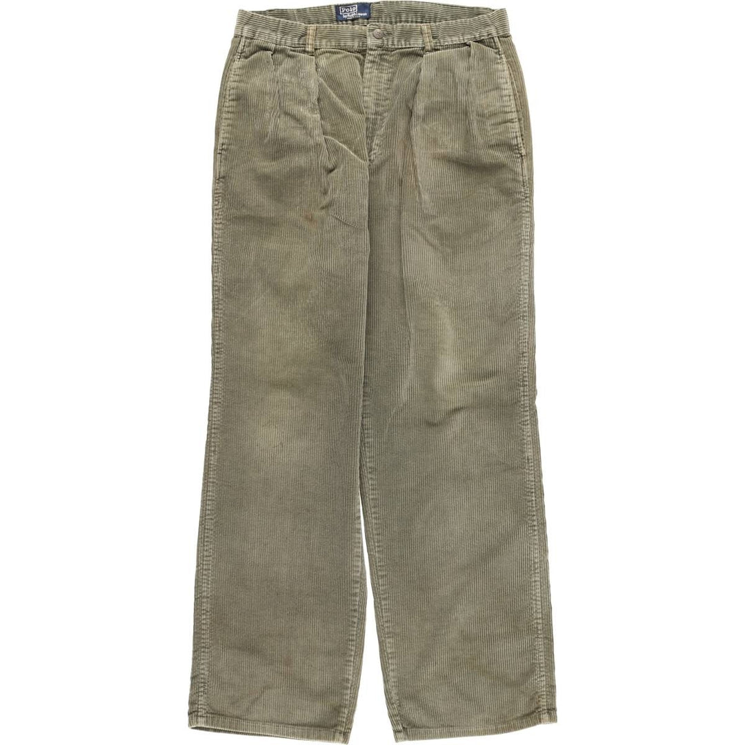 1980'S Ralph Lauren POLO by Ralph Lauren Two-pleat Corduroy Pants, Made in USA, Men's, Size W32 cotton green type yellow green Vintage Second Hand