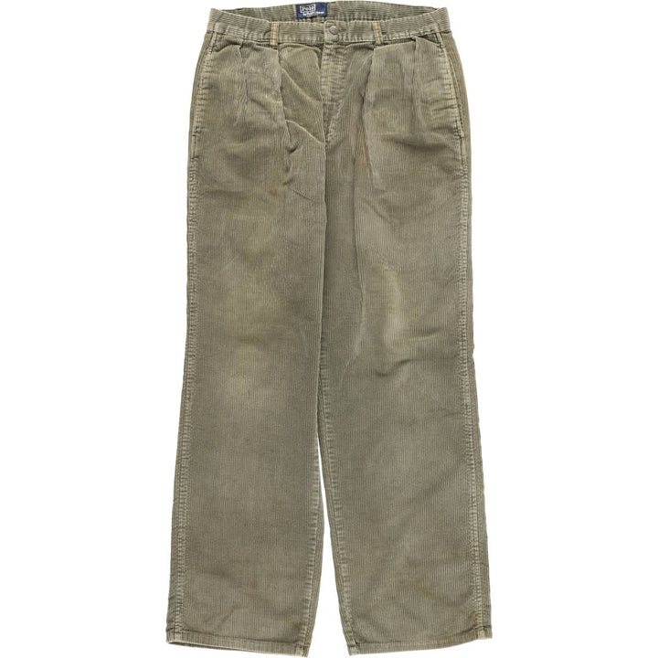 1980'S Ralph Lauren POLO by Ralph Lauren Two-pleat Corduroy Pants, Made in USA, Men's, Size W32 cotton green type yellow green Vintage Second Hand